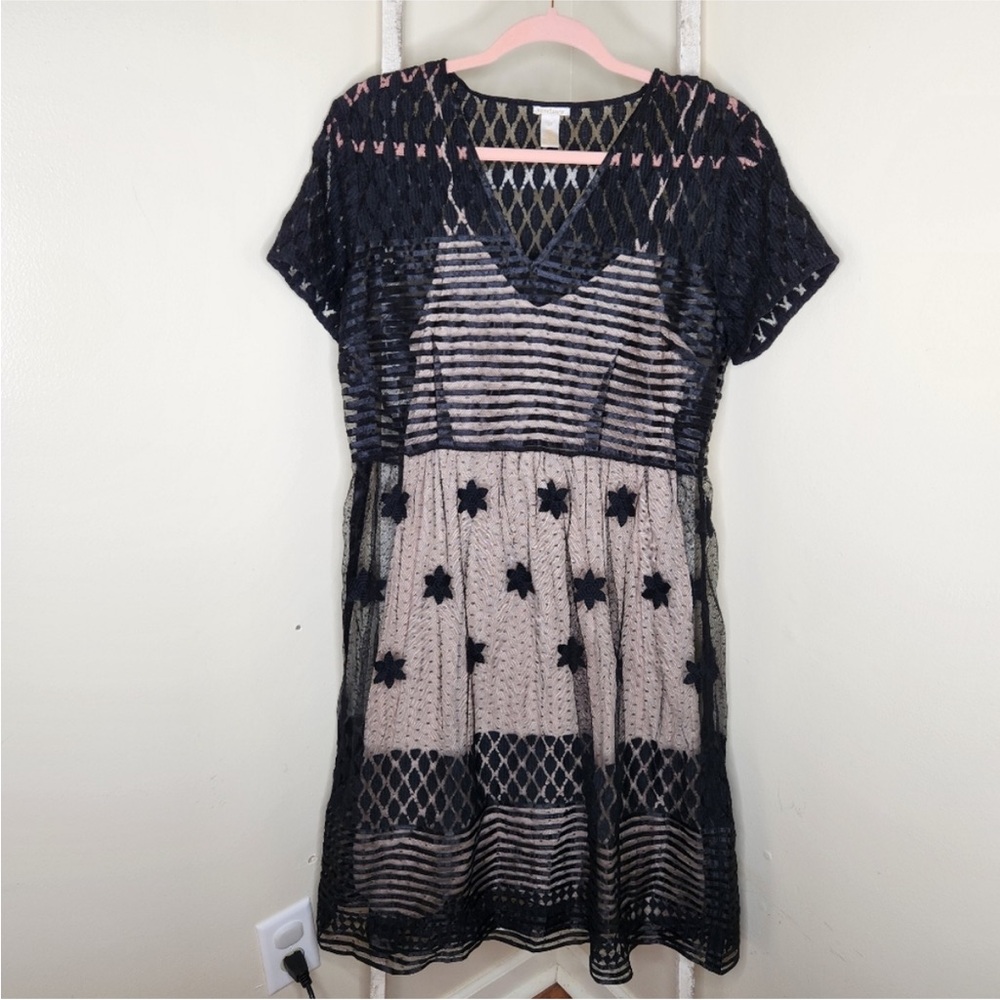 Sundance Black V Neck Sheer Lace Dress 2 - Picture 2 of 10